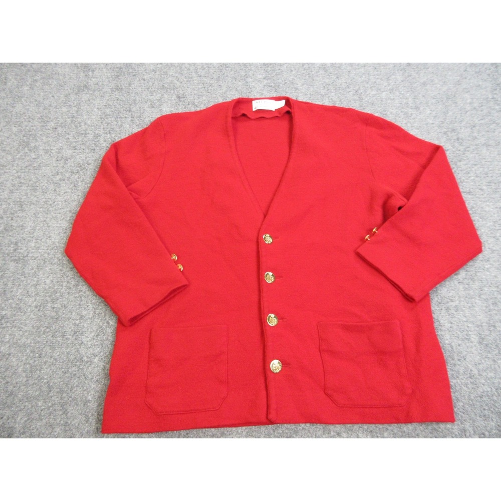 St Croix Knits Sweater Mens XL‎ Red Merino Wool Cardigan Blazer Gold Buttons